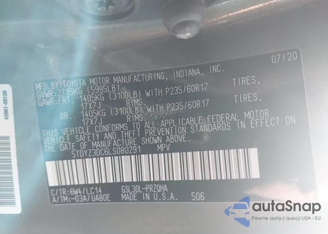 2020 Toyota Sienna Xle from USA, damaged, VIN 5TDYZ3DC6LS080291